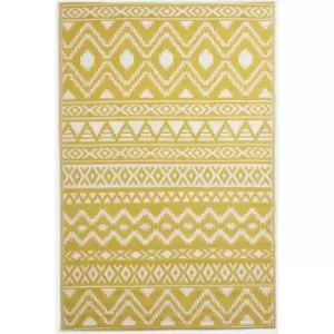 image of Anna Aztec Yellow & White Outdoor Rug Runner, 120 x 180cm - Yellow and White - Homescapes