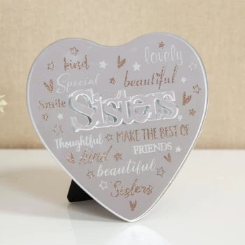 Image of Mirror Heart Plaque with 3D Title - Sisters