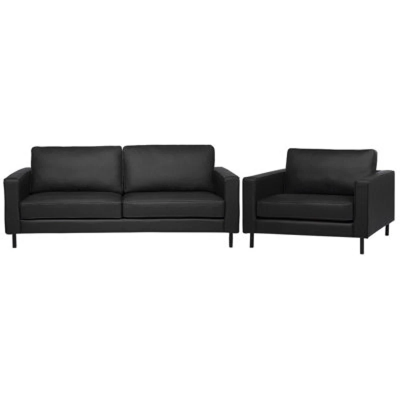 Image of Beliani Living Room Set 4 Seater Savalen Leather Black