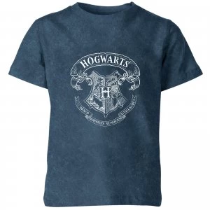Image of Harry Potter Hogwarts Crest Kids T-Shirt - Navy Acid Wash - 9-10 Years - Navy Acid Wash