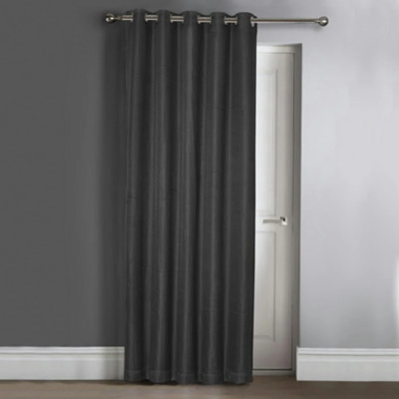 Image of Velosso Waffle Jacquard Total Blackout Door Curtain - Charcoal