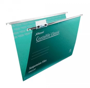 image of Rexel Crystalfile Classic Foolscap Suspension File Base 15mm Green - 1 x Pack of 50 Suspension Files