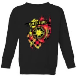 Image of Captain Marvel Tartan Patch Kids Sweatshirt - Black - 11-12 Years