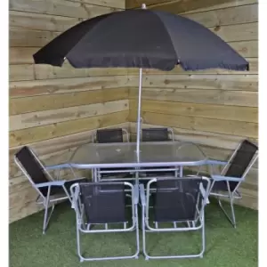 image of 6 Person Garden Furniture Patio Set Table, 6 Chairs & Parasol