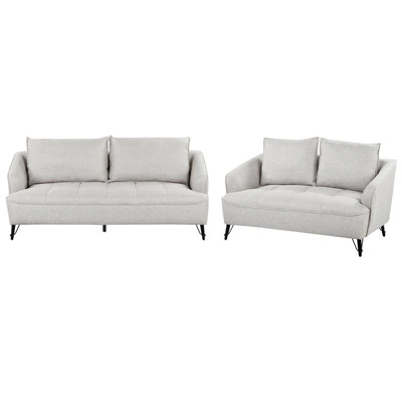 Image of Beliani Living Room Set 5 Seater Hobro Fabric Light Grey