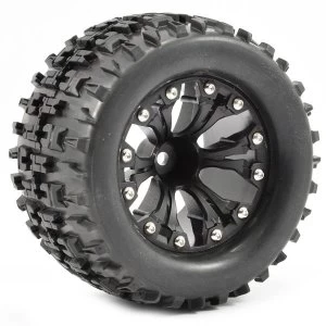 Image of Fastrax 1:10 Mt Jigsaw Mounted 6-Spoke Black 0 Offset (Pr)