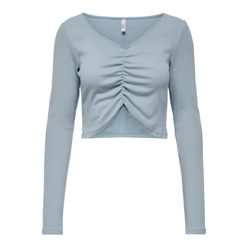 Image of Only Womens long sleeve v-neck crop top Only onlkenya life Bleu Female S