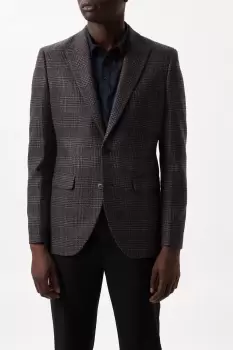 Image of Mens Slim Fit Brown And Burgundy Multi Check Blazer