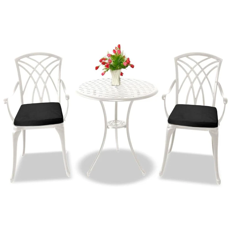 Image of Centurion Supports OSHOWA Garden Table & 2 Chairs Bistro Set - Black Cushions in White White Unisex