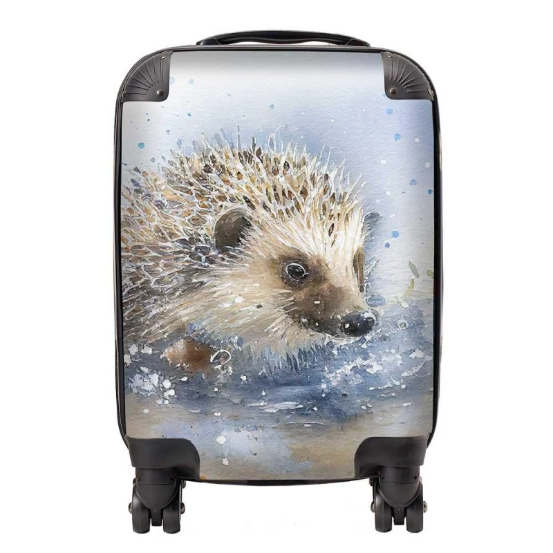 Image of Warren Reed - Designer Hedgehog Watercolour Suitcase in Brown Size: Large Brown Unisex Large