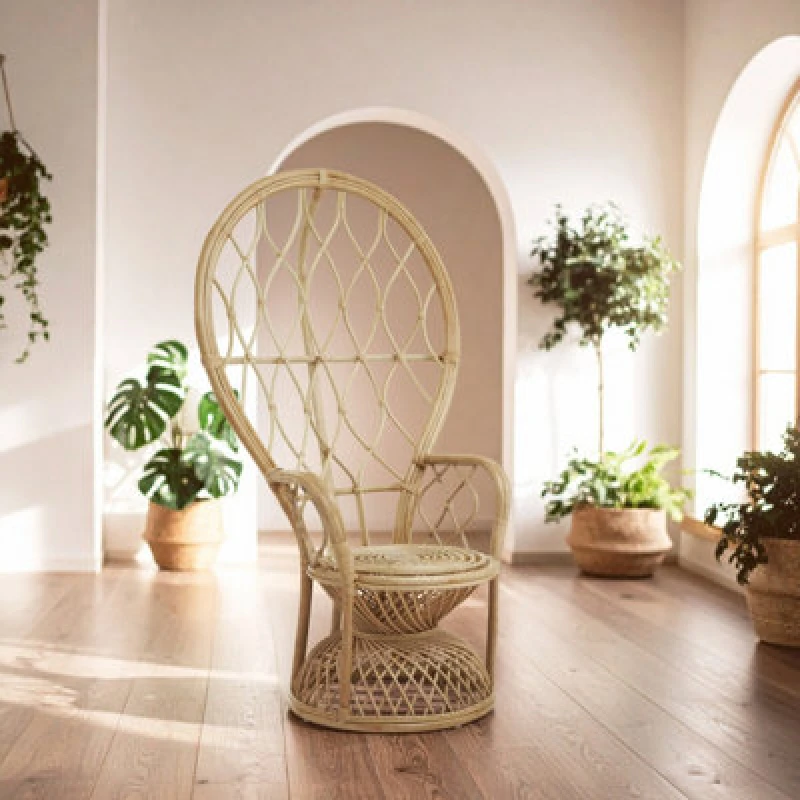 Image of Premier Housewares High Back Rattan Peakcock Chair Natural