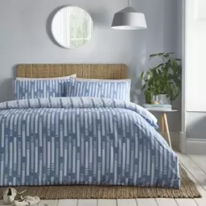 Image of Charlotte Thomas Dune Blue Reversible Duvet Cover Set Striped Bedding Modern Fresh Bed Lining with Polliowcases King - Blue