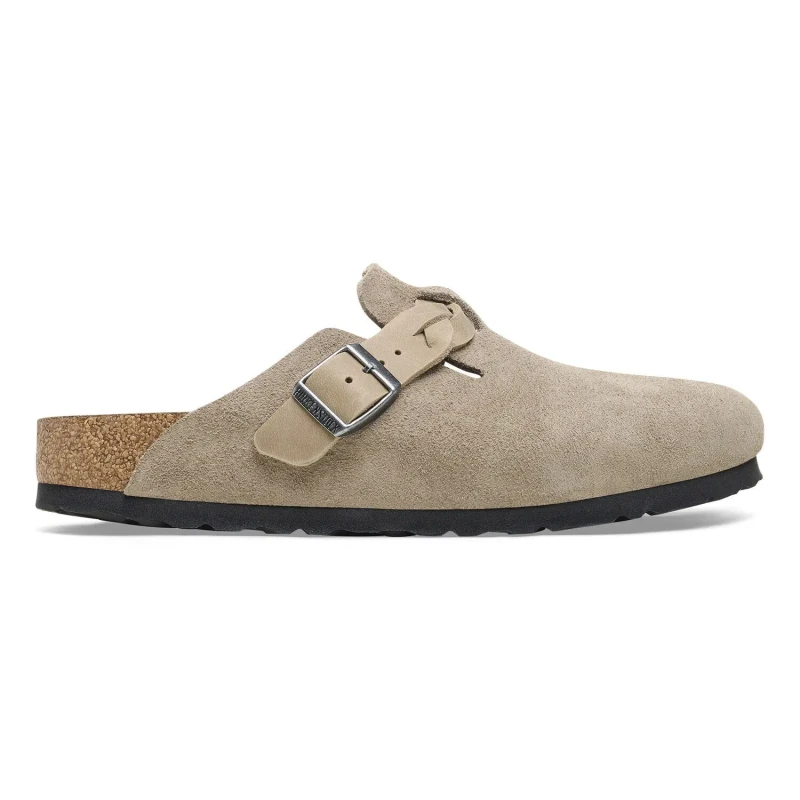 Image of Birkenstock Womens leather clogs Birkenstock Boston Braided Suede Marron Female 36 Etroit