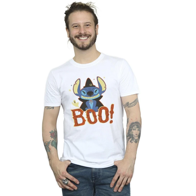 Image of Disney Men Lilo & Stitch Boo T-Shirt in White Size: Small White S Male 5063283782358