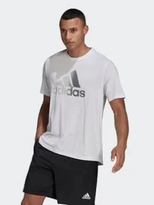 Image of adidas Aeroready Designed To Move Sport Logo Tee, Blue, Size S, Men