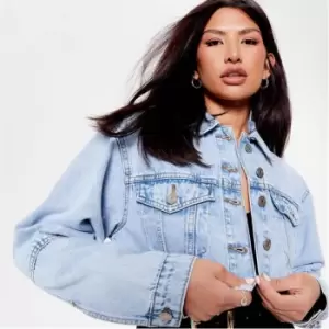Image of I Saw It First Raw Hem Cropped Denim Jacket - Blue