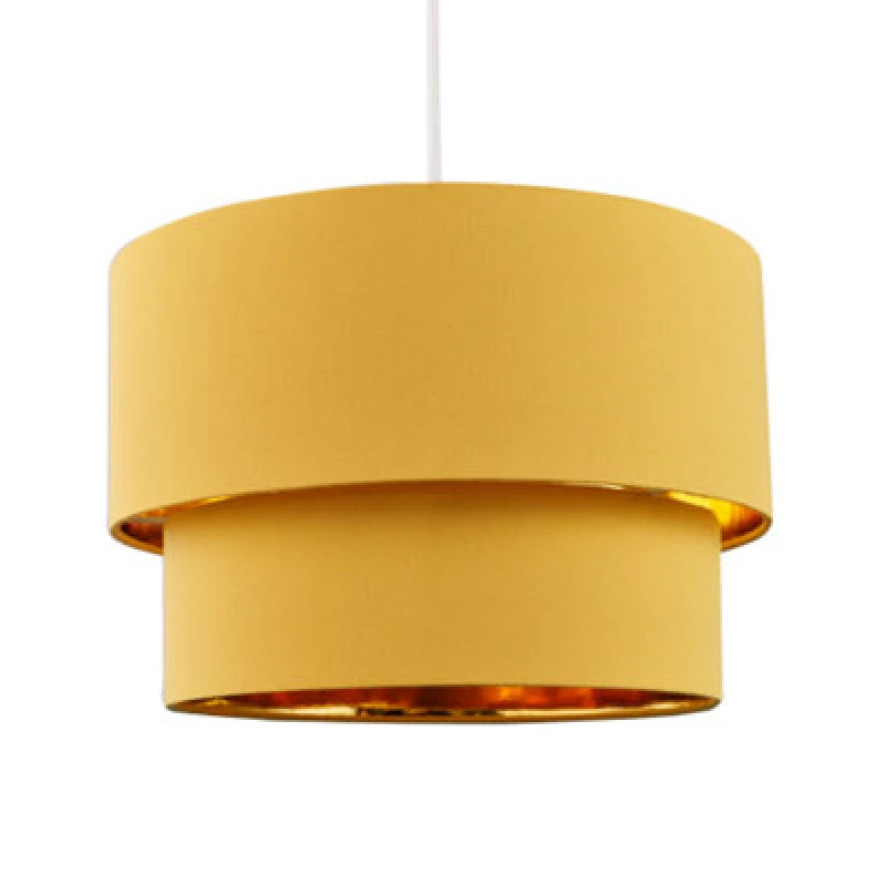 Image of Happy Homewares Modern Mustard Ochre Cotton Double Tier Ceiling Shade With Shiny Golden Inner