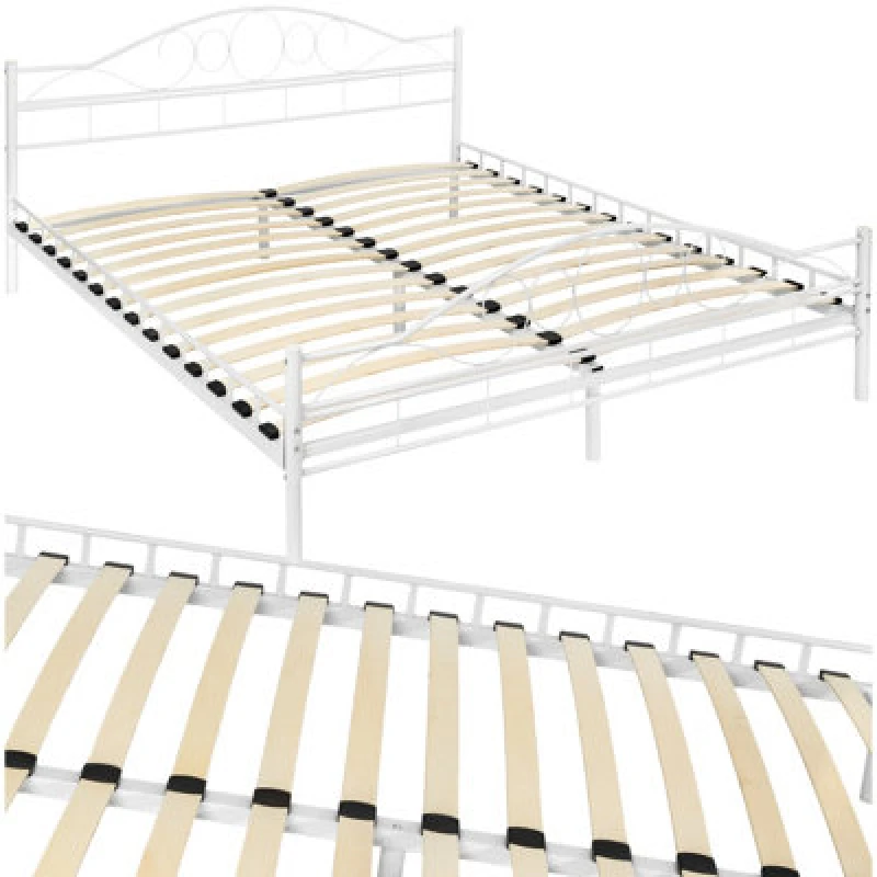 Image of Tectake Metal Bed Frame Art With Slatted Base 200 X 180 Cm - 60 Cm - White/white