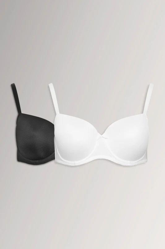 Image of Yours Womens 2 Pack Moulded T-Shirt Bras in Black Size: 38C Black Female 38C