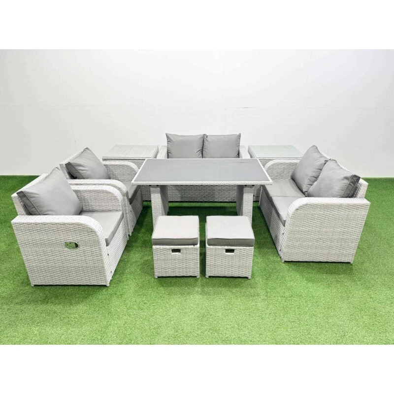 Image of Fimous 9 Pieces Patio Garden Furniture Sets with Cushions 2 Side Tables in Light Grey Light Grey Unisex