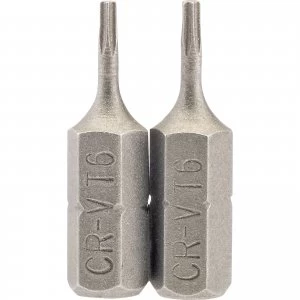 image of Draper Torx Screwdriver Bits T6 25mm Pack of 2