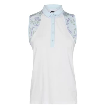 Slazenger Sleeveless Print Polo Shirt - White/LeafPrint