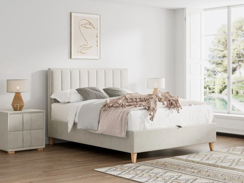 Image of Bedmaster Rhodes Warmstone Velvet Fabric Ottoman Bed Frame - 4ft Small Double