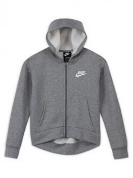 Image of Nike Girls Nsw Club Fleece Full Zip Hoodie Lbr, Grey Heather, Size M=10-12 Years, Women