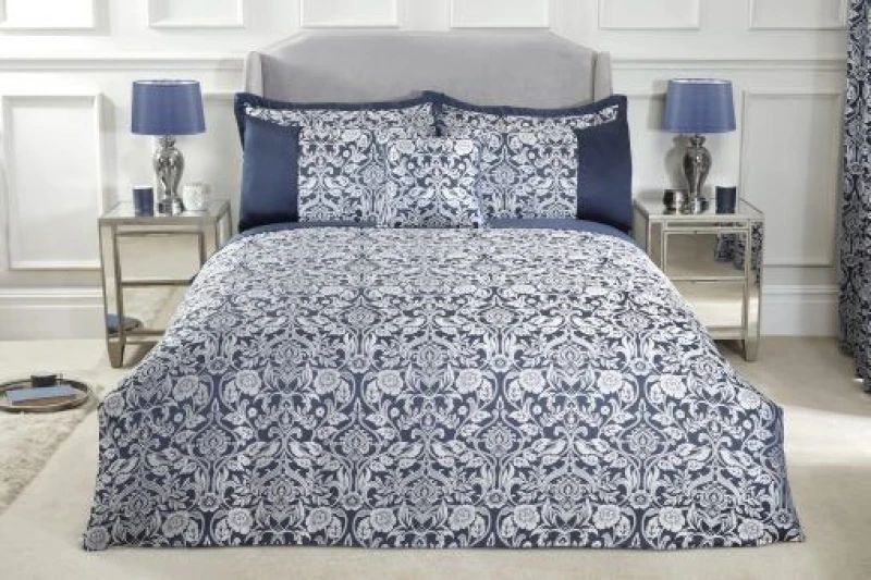 Image of New Edge Blinds NewEdgeBlinds Harrow Duvet Set in Navy Blue Colour, Super King, Blue HAR DS SKB NV