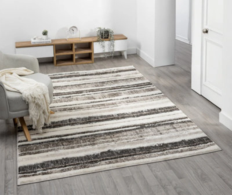 Image of Eleanor Modern Embossed Contemporary Living Room Area Rug - Striped Design,mocha,80 X 150 Cm