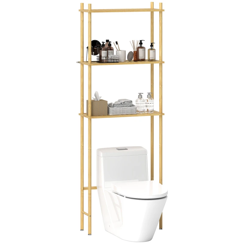 Image of HOMCOM HOMCOM Bamboo Over Toilet Storage Unit with 3 Slatted Shelves, Natural Natural One Size Unisex 5063603037007