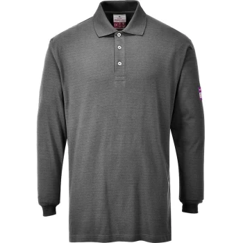 image of Portwest FR10GRRXXXL - sz 3XL Flame Resistant Anti-Static Long Sleeve Polo Shirt - Grey