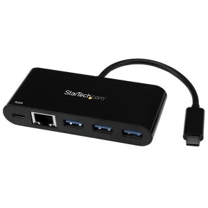 image of StarTech USB C to Ethernet Adapter with 3 Port USB 3.0 Hub and Power Delivery