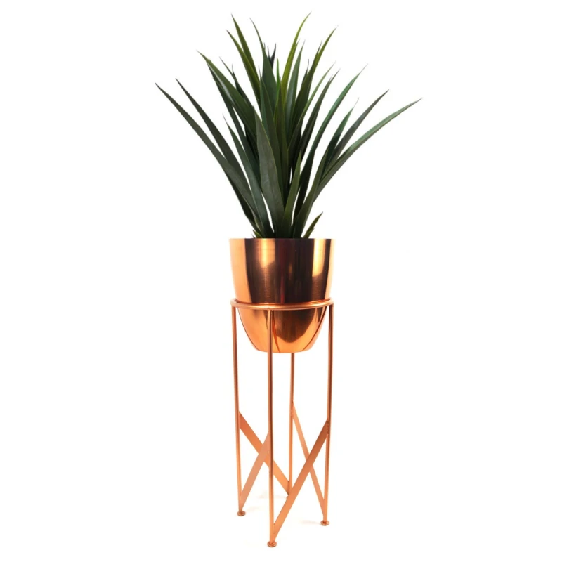 Image of Leaf Design 90cm Copper Planter with Artificial Yukka Plant