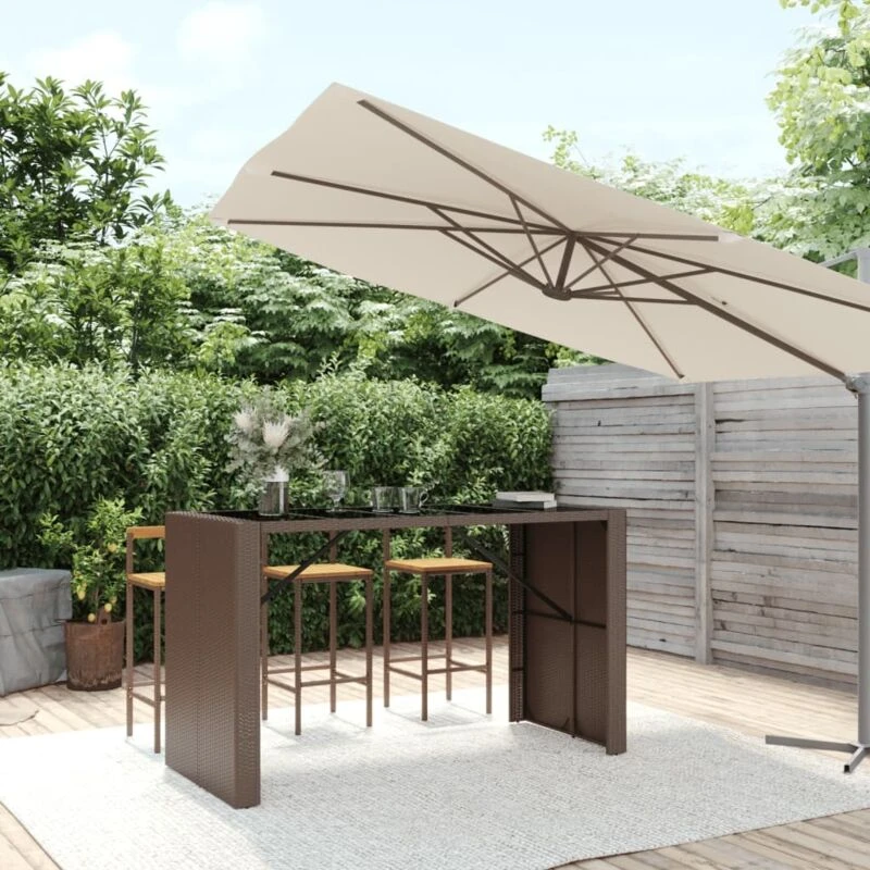 Image of VIDAXL Bar Table with Glass Top Brown 185x80x110cm Poly Rattan Vidaxl 8720845740115