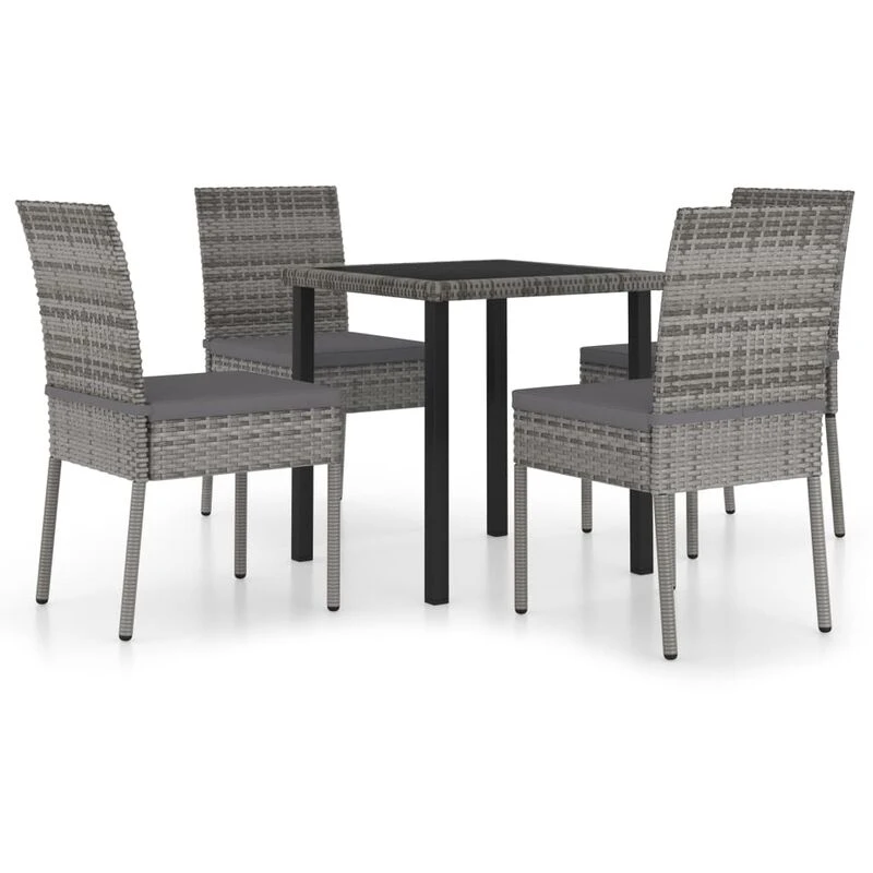 Image of VIDAXL 5 Piece Outdoor Dining Set with Cushions Poly Rattan Grey Vidaxl 8720286943212