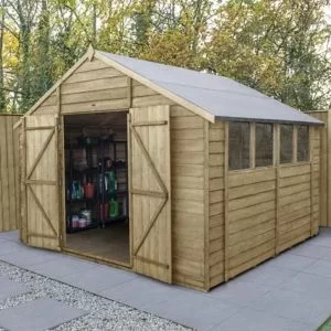 Image of Forest Garden 10X10 Apex Pressure Treated Overlap Natural Timber Wooden Shed With Floor