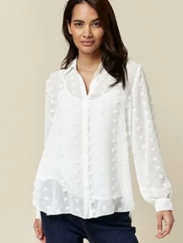 image of Wallis Petite Dobby Shirt - Ivory, Cream, Size 10, Women