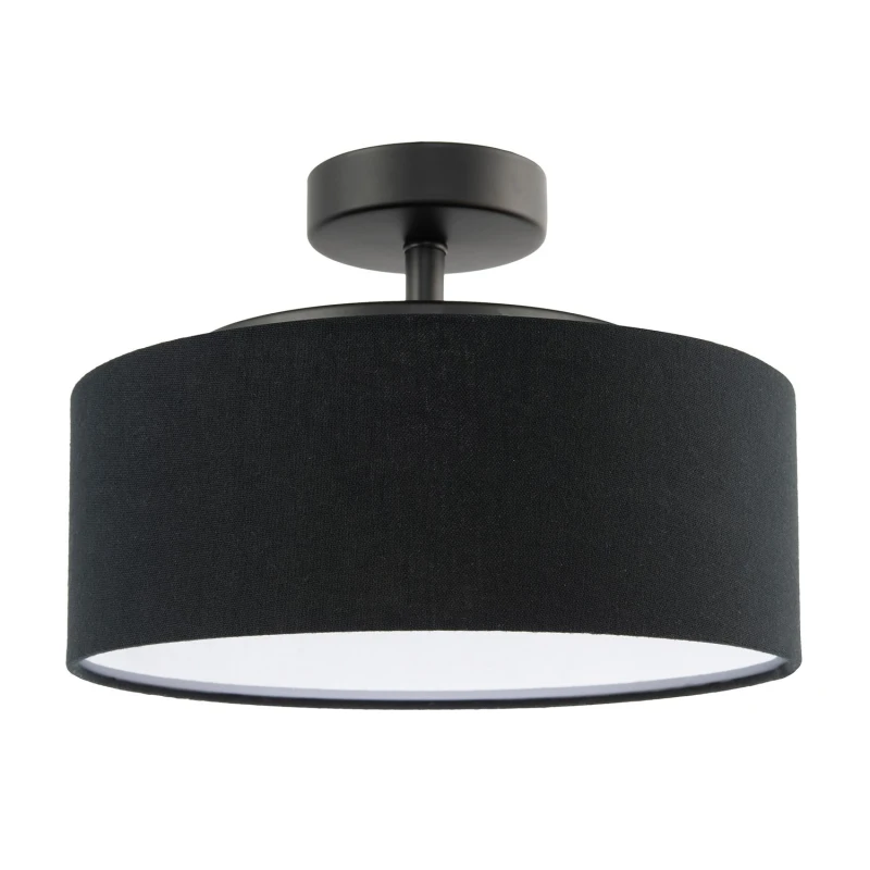 Image of Happy Homewares Contemporary Textured Linen Fabric Semi Flush Ceiling Light Fixture in Black Unisex