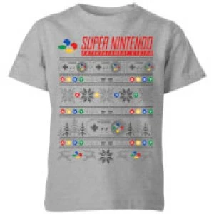 Image of Nintendo SNES Pattern Kid's Christmas T-Shirt - Grey - 11-12 Years
