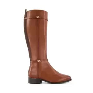 image of Dune London Tap Double Buckle Knee High Boots - Brown