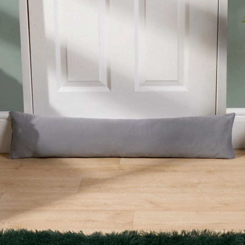 Image of OHS OHS Draught Excluder Matte Velvet Fabric Door Stop Energy Saving Draft Window Seal in Light Grey Light Grey One Size Unisex 5027434191765