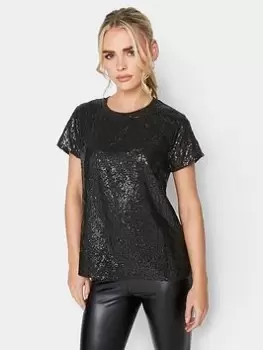 Image of PixieGirl Petite Sequin Front Tee - Black, Size 10, Women