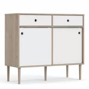 Image of Rome Sideboard 2 Sliding Doors And 2 Drawers In Jackson Hickory Oak Effect With Matt White