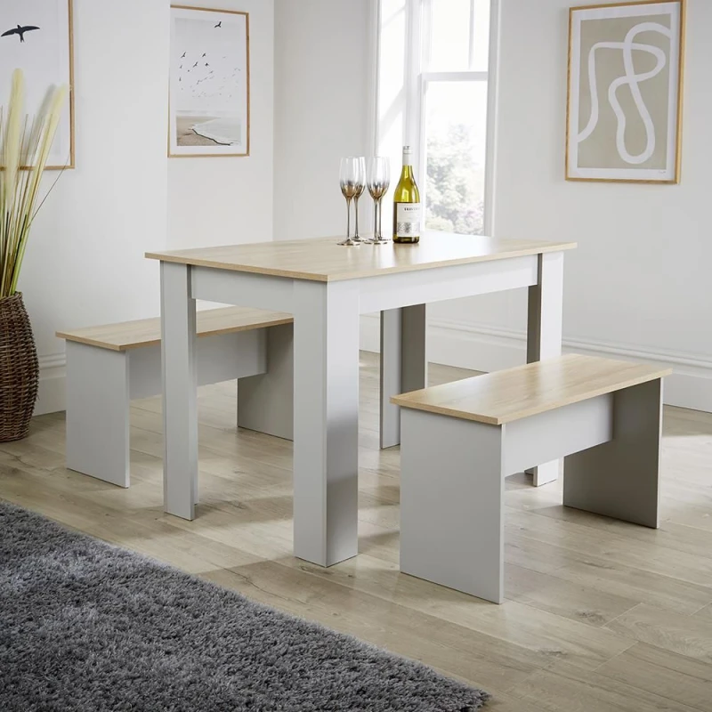 Image of Home Source Camden Dining Table and Bench Set Grey