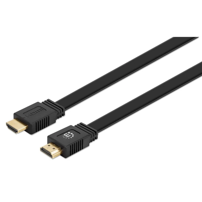 Image of Manhattan Manhattan HDMI Cable HDMI-A plug, HDMI-A plug 3m Black 355629 4K UHD, double shielding, ribbon, Flat HDMI cable 355629