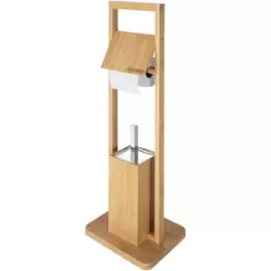 Image of Casaria - WC Toilet Paper Roll Brush Holder Set Bamboo Stand 83 x 24.5 x 20cm Freestanding Natural Bathroom