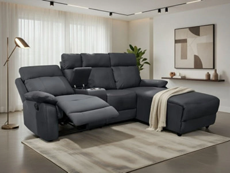 Image of DS Living Sorento Recline Left Hand Corner Leather 3 Seater Sofa In Black Or Grey