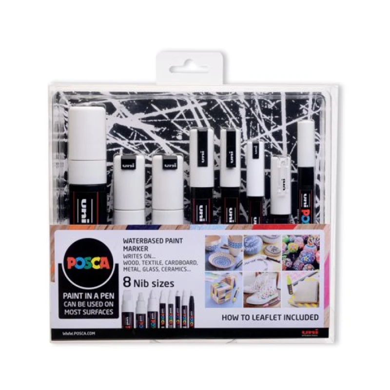 Image of Posca Posca Uni Posca Paint Marker Set 8 Nib Sizes White (Pack of 8) 153544531 153544531