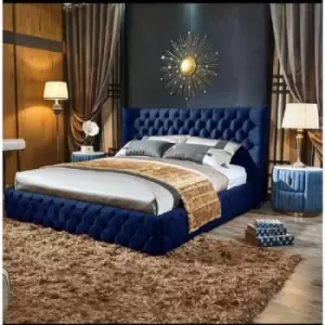 Image of Royale Upholstered Beds - Plush Velvet, Double Size Frame, Blue - Blue
